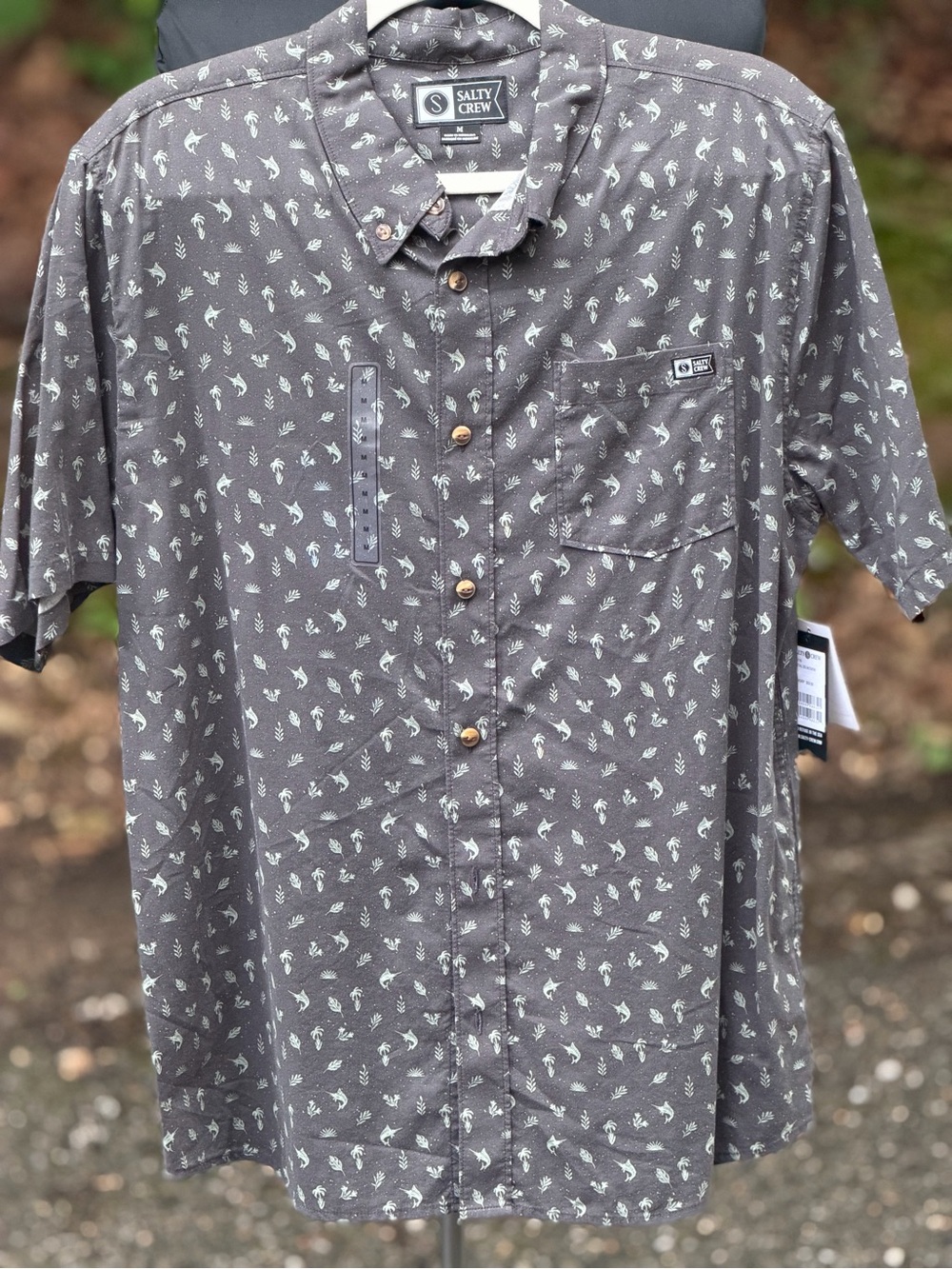 Salty Crew Men’s Short Sleeve Gray Printed Button-Down Shirt